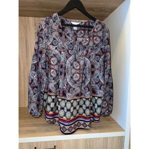 London Times long sleeve tunic blouse top boho paisley Plus Sz 2X pullover shirt